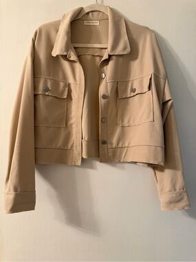 Goodnight Macaroon Beige Cropped Waffle-Texture Jean Jacket